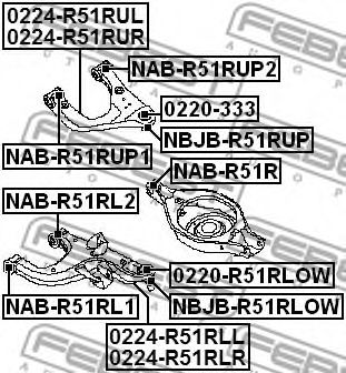 NBJB-R51RLOW FEBEST ремонтный комплект, несущие / направляющие шарниры
